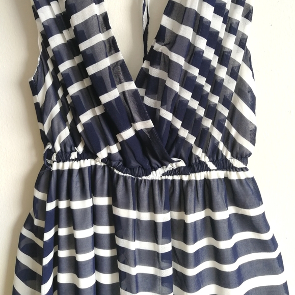 WINDSOR Navy & White Striped Plunge Neck Dress - Picture 7 of 10